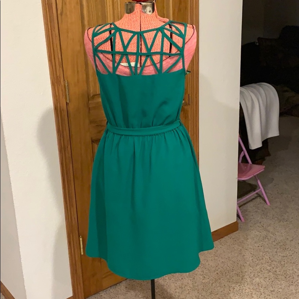 Skies Are Blue Green lattice strapped dress